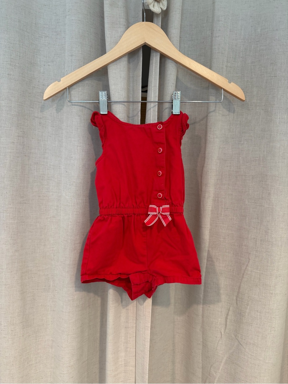 Janie and Jack Red Sleeveless Bow Romper 12-18 months